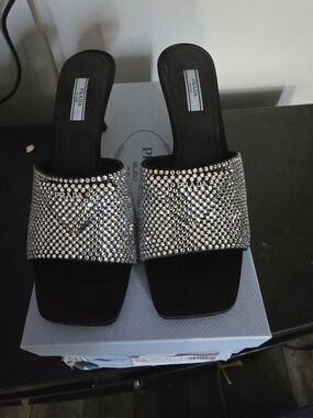 Prada Black Crystal Slide Sandals